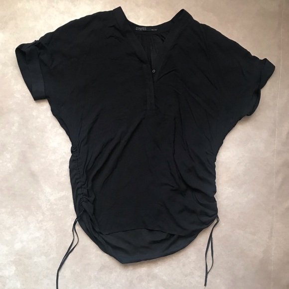 All Saints Black Side Cinched Top 100% Viscose Shoulder-boards Airy Summer US 0 - Picture 1 of 7